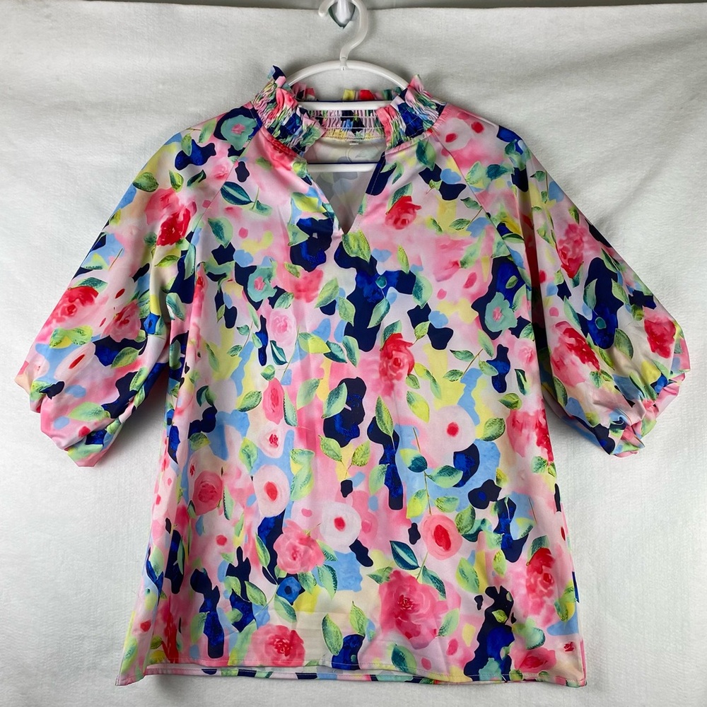 The Blue Door Boutique | NWOT Women’s Posie Puff Floral Sleeve Top | Medium | - Picture 4 of 12